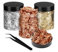 QWORK® 30g Pan de Oro para Arte, Uñas y Decoración - 3 frascos (oro, plata, cobre) de 10 g cada uno con pinzas - para decorar muebles, pintar y hacer joyas