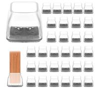 QWORK® 32 Piezas Protectores de Suelo para Patas de Silla Cuadradas, 31-40mm, Tapas de Silicona con Fieltro Inyectado