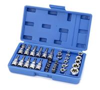 QWORK® 34 Piezas Llaves de Vaso Torx, Llaves de Vaso Torx Internas E4-E20, Llaves de Vaso 3/8'' con Estuche de Almacenamiento