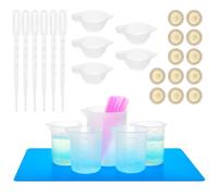 QWORK® 34 Piezas medición de silicona, medidoras 250 ml y 100 ml para resina, que incluyen varillas para revolver, tapete de silicona y pipeta de transferencia
