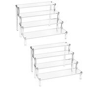 QWORK® 4 Niveles Soporte de Exhibición de Acrílico, 4 mm de Grosor, 30x25x20 cm - Vitrina Expositora Transparente para Figuras Pop/Magdalenas/Perfumes (2 Piezas)