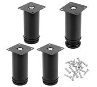 QWORK® 4 patas ajustables para muebles, patas redondas de metal de 120 mm, con base de goma y tornillos de montaje, negro mate, para armarios, mesas, camas y más