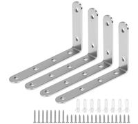 QWORK® 4 Piezas conectores de esquina 90 grados, 125 x 75 x 3 mm acero inoxidable escuadras con tornillos, para muebles, estanterías, armarios