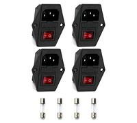 QWORK 4 Piezas Enchufe De Módulo De Entrada LEC320 C14, Interruptor De Fusible De 3 Pines 250 V 10 A, Interruptor, Fusible Y Lámpara