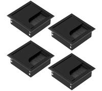 QWORK® 4 Piezas Entrada de Cables 80x80 mm para Escritorio - Entrada de Cables de Aluminio con Junta de Cepillo - Negro