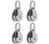 QWORK 4 Piezas M20 Bloque de Polea Doble, Poleas para Cuerda de Acero Inoxidable 304 con Gancho Giratorio