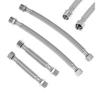 QWORK® 4 Piezas mangueras flexibles 3/8 pulgadas, extensión para grifo de acero inoxidable 304 de 20 cm/10 cm, para grifos baños y cocinas