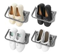 QWORK® 4 Piezas Zapatero Plegable, Zapatero Colgante de Plástico Montaje, Soporte para Zapatos Gris sin Taladrar