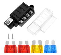 QWORK® 4 Vías Portafusibles, Caja de Fusibles 12V-32V con Cubierta Protectora, Incluye Fusibles y Tornillos de Montaje, para Coche, Barco, Caravana y Furgoneta