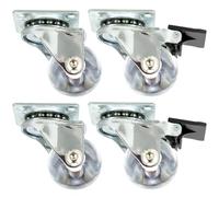 QWORK® 4uds. Ruedas giratorias transparentes de 35 mm con 2 freno, Ruedas pequeñas de poliuretano, capacidad de carga 35 kg