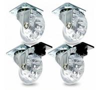 QWORK® 4uds. Ruedas giratorias transparentes de 50 mm con 2 freno, Ruedas para muebles de poliuretano respetuosas con el suelo, capacidad de carga 35 kg