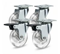 QWORK® 4uds. Ruedas giratorias transparentes de 75 mm, ruedas para muebles de poliuretano respetuosas con el suelo, capacidad de carga 40 kg (2 con freno, 2 sin freno).