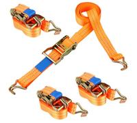 QWORK® 4X cinchas para portacoches, 38 mm de Ancho de Correa, 3 m de Longitud, Sistema de Amarre para automóviles de 3 toneladas, Naranja