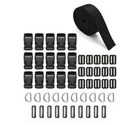 QWORK® 5 M x 25 mm Cinta Nylon, 15 x Hebilla de Liberación Lateral, 15 x Deslizadores de Plástico, 10 x Anillo Cuadrado Plástico, 10 x Anillos D Metal, para Hacer Bricolaje Correa de Equipaje, Reparac