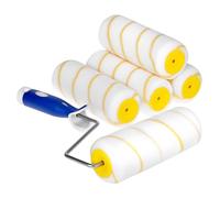 QWORK® 5 Peizas rodillos de pintura, rodillo de hilo amarillo de 18 cm con barra, rodillo pintura pared, para pinturas a base de dispersión y látex