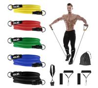 QWORK® 5 Piezas Bandas de Resistencia, 150 lb/68 kg de Fuerza, con 2 Asas de Espuma, 2 Correas de Tobillo, 1 Anclaje para Puerta, para Entrenamiento físico en el Gimnasio en casa