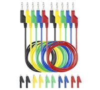 QWORK 5 Piezas Cables de Multímetro de Banana Puntas 4m con 10 Pinzas de Cocodrilo - 1000V 19A - para Multimetros Electricistas Laboratorio