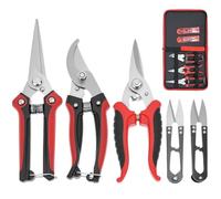 QWORK® 5 piezas tijeras de podar de jardín, acero inoxidable, con mangos de agarre cómodo y mecanismo de bloqueo seguro,Incluye bolsa de almacenamiento.