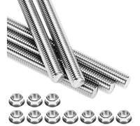 QWORK® 5 Piezas varilla roscada de 304 acero inoxidable, M10 x 30cm barra roscada completa con 10 tuercas de brida