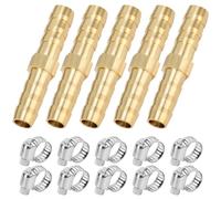 QWORK® 5 uds 6mm latón conector de lengüeta para manguera, con 10 abrazaderas, accesorio de tubería recta de 2 vías