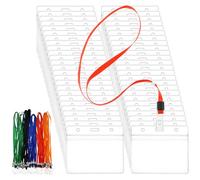 QWORK® 50 piezas cordones con portatarjetas horizontales, transparentes e impermeables portatarjeta, para oficina, escuela y etiquetas de equipaje