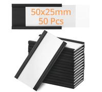 QWORK® 50 Piezas Etiquetas Magnéticas 25x50 mm, Escribibles con Película Protectora Transparente para Estantes Metálicos, Armarios y Pizarras Blancas