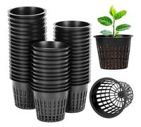QWORK® 50 Piezas macetas de Malla de 8 cm, Maceta hidropónica plastico, para Cultivo hidropónico y en Tierra, Color Negro
