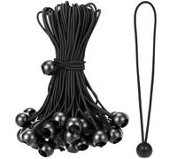 QWORK® 50 Piezas tensores Elasticos con Bola, 20 cm, Tensor de Goma, adecuadas para Tiendas de campaña, Lonas, pancartas, artículos para el hogar,Negro