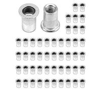 QWORK® 50 Piezas Tuercas Remachables M6, Tuercas De Cabeza Plana, Aleación De Aluminio, Remaches Roscados, Para Fijar Muebles, Decoraciones, Artesanías