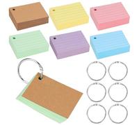 QWORK 500 piezas hoja Bristol A8, flash card con anillos de unión, 75 x 45 mm tarjetas de vocabulario, tarjetas de aprendizaje