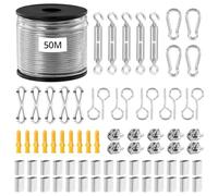 QWORK® 50m Cable Acero, 2mm Alambre de Jardín, Alambre de Jardín para Plantas Trepadoras, Cable de Acero Inoxidable 304 con M5 Tensor Cable Acero