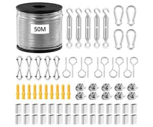 QWORK® 50m Cable Acero, 2mm Alambre de Jardín, Alambre de Jardín para Plantas Trepadoras, Cable de Acero Inoxidable 304 con M5 Tensor Cable Acero