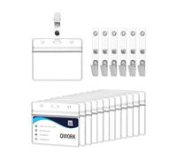 QWORK® 50x Funda tarjeta identificación con clip - Plástico engrosado de 0,56 mm - Adecuado para tarjetas de tamaño 88 x 55 mm