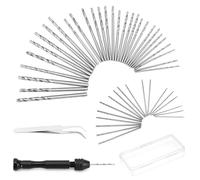 QWORK® 51 piezas Juego de taladro de mano con 48 brocas helicoidales (0.5-3.0 mm) y pinzas, para perforación artesanal