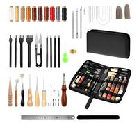 QWORK® 52 Piezas Juego de Costura de Cuero, Juego de Herramientas para Cuero con 10 Colores Hilo Encerado, Herramientas para Perforar Garras, Agujas de Coser y Más para Trabajar el Cuero