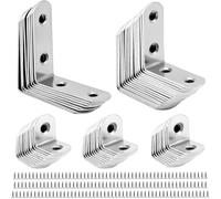 QWORK® 56 piezas soportes de esquina , 90 grado soportes de ángulo , acero inoxidable , 16x20 mm , 16x40 mm , 16x50 mm , soportes en forma de L para fijación de muebles