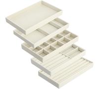 QWORK® 5PCS bandejas organizadoras de joyería, bandeja de joyería de terciopelo, para exhibición de pendientes, anillos, collares y pulseras, beige
