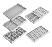 QWORK® 5PCS bandejas organizadoras de joyería, bandeja de joyería de terciopelo, para exhibición de pendientes, anillos, collares y pulseras, gris