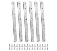 QWORK® - 6 piezas 295*25mm Placa Union Soportes Planos Placas de Fijación de Metal Plano Pletina Acero Inoxidable Soportes de Esquina Recto Unión con 48 tornillos