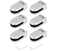 QWORK® 6 Piezas Abrazaderas de Vidrio 6-8mm - acero inoxidable - Clip de Vidrio Trasera Plana para Escalera Barandilla