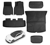 QWORK® 6 Piezas Alfombrillas Coche, Juego de Alfombrillas para Todo Tipo de Clima, Compatibles con Tesla Modelo Y 2020-2024