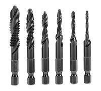 QWORK® 6 Piezas brocas combinadas y rosca, M3x0.5/M4x0.7/M5x0.8/M6x1.0/M8x1.25/M10x1.5, para aluminio, madera y plástico
