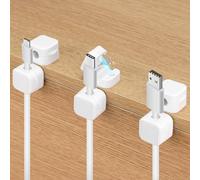 QWORK® 6 Piezas cable management magnéticos, clips cables, soporte para cables autoadhesivo con abrazadera magnética giratoria blanco, para oficina, hogar