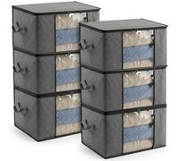 QWORK® 6 Piezas Cajas Almacenaje Ropa 55 * 35 * 32 cm - Organizadores de Armario Plegables 60L con Asa Reforzada y Ventana Transparente- Almacenaje de Ropa, Mantas y Edredones