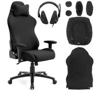 QWORK® 6 Piezas Funda Silla Gaming, Protector Elástico y Transpirable con Fundas para Reposabrazos y Auriculares para Gamers, Oficina y Teletrabajo, Negro