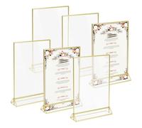 QWORK® 6 Piezas Marcos de Fotos Dorados, A5 Soporte de Acrílico para Letreros, Marco de Fotos Doble Cara, para Restaurante, Bodas