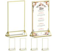 QWORK® 6 Piezas Marcos de Fotos Dorados A6, Soporte de Acrílico para Letreros, Marco de Fotos Doble Cara, para Restaurante, Bodas