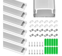 QWORK® 6 Piezas Perfil LED de Aluminio 1M, Forma de U Perfil Tira LED con Cubierta Difusora Lechosa, para Cocina, Armarios y Estanterías