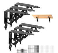 QWORK® 6 Piezas Soportes de Pared L-Forma, Soporte para Estante Flotante 14x11 cm, Soporte de Estante Metal Negro con Tornillos