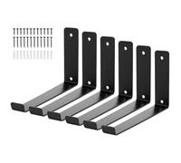 QWORK® 6 Piezas soportes para estantes negros, soporte estanteria pared de 25 cm, 4 mm de grosor, en forma de L, resistentes al óxido y a los arañazos